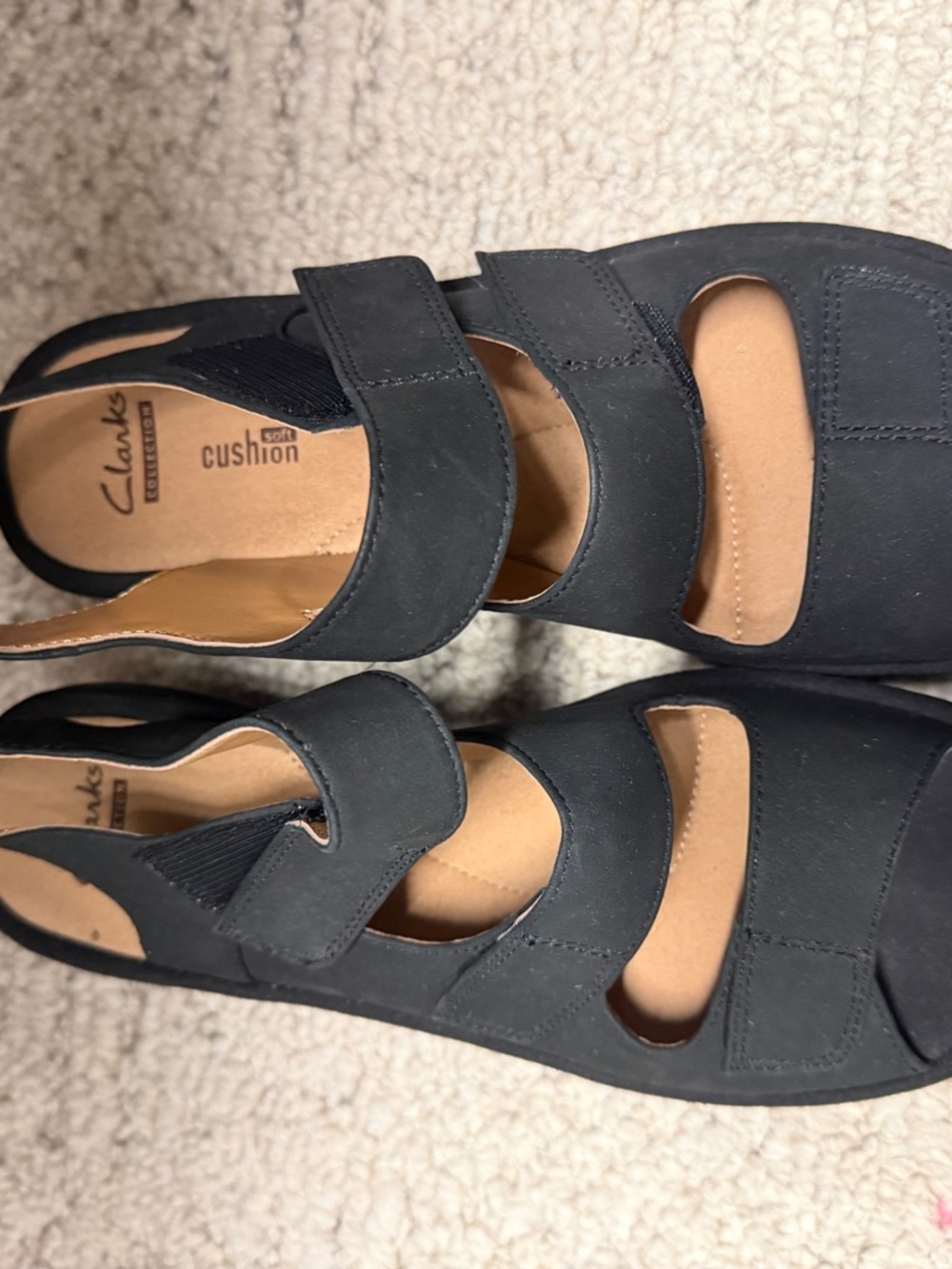 Clarks Black Open-Toe Cushion Sandals with Adjustable Straps